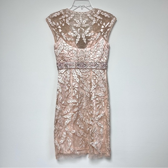 Sue Wong Nocturne Peach Pink Guipure Lace Jeweled Evening Cocktail Dress - Picture 5 of 16